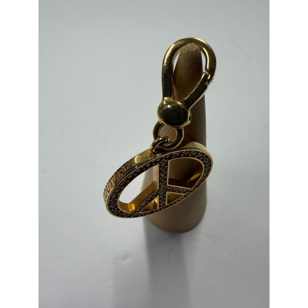 Juicy Couture Gold Tone Crystal Pink Enamel Peace Sign Charm Y2K Pave Pendant - Picture 2 of 4